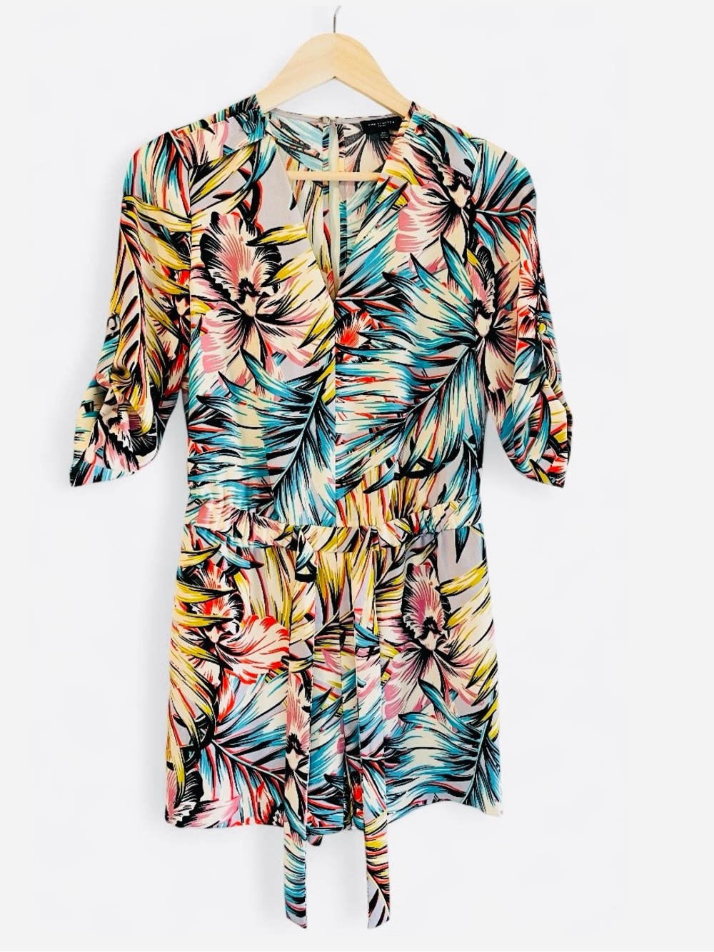 The Limited Floral Print Multicolor Romper - Turquoise, Pink, Yellow, Black